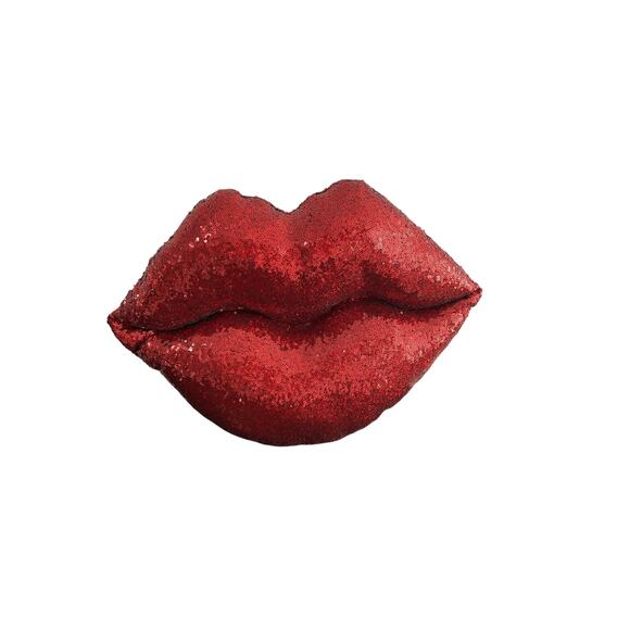 Isaac Mizrahi Sequin Home Decor Pillow Red Lips Kiss 20” X 14” - Picture 2 of 3